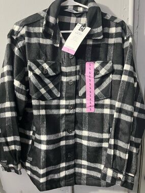 Unbranded Women's Black & White Plaid Shacket - Puff Jacket